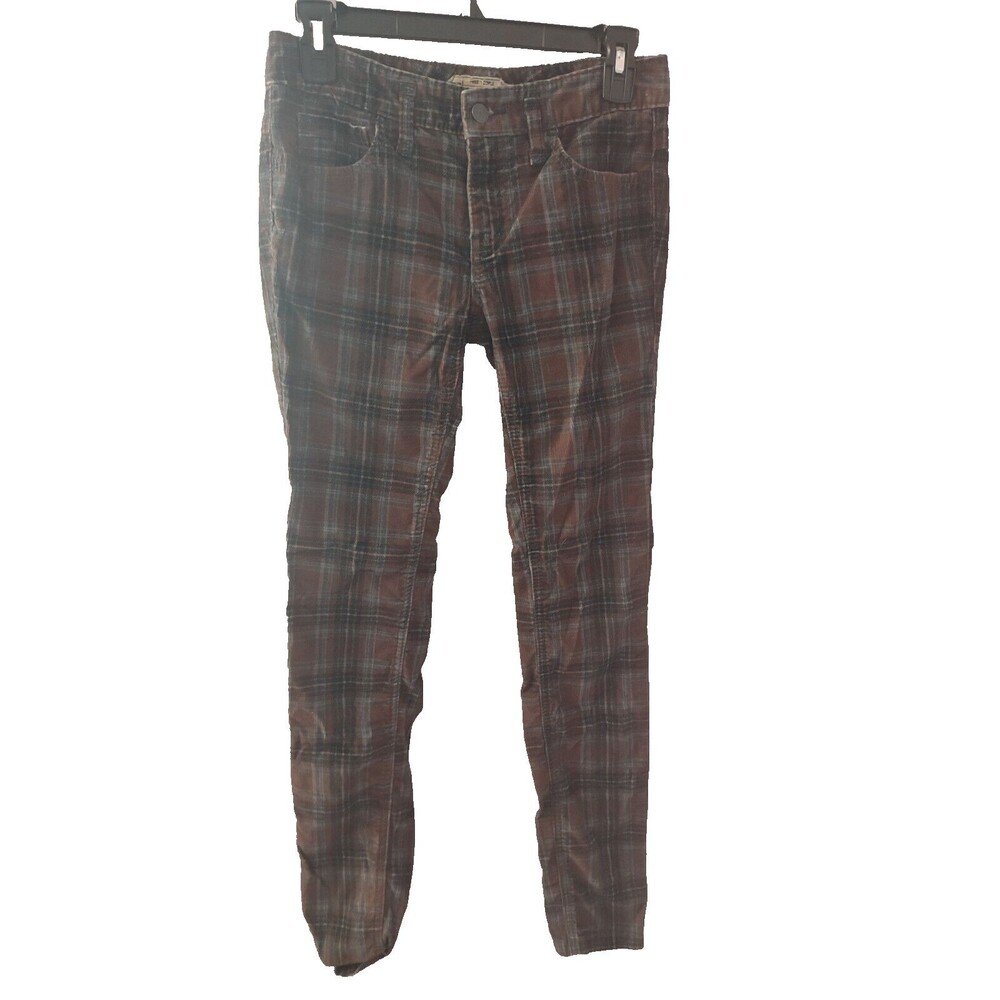 Free People Plaid Skinny Pants - Brown and Gray